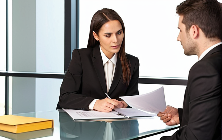 **Prompt:** A professional, empathetic female lawyer, dressed in a sharp suit, having a sincere and transparent consultation with a diverse client in a modern, well-lit office. They are looking at legal documents on a table, and the scene emphasizes trust, open communication, and client confidence. The atmosphere is warm and reassuring, conveying honesty as the foundation of the relationship. Realistic, professional style.