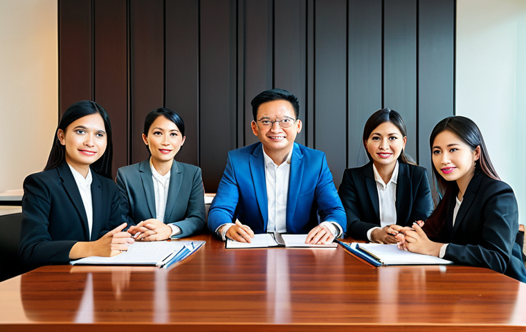 변호사 연봉 협상 전략 - A professional Thai lawyer in a tailored, modest business suit, standing confidently in a modern Ban...