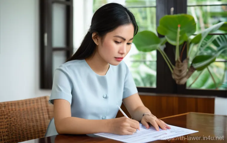 변호사 실무에서 자주 접하는 케이스 - **Prompt:** A young Thai man in his late 20s, wearing a casual t-shirt and shorts, stands at his apa...