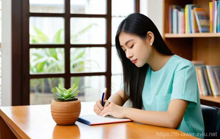 변호사 시험 과목별 학습 방법 - **Prompt 1: Focused and Stress-Free Study Session**
    A female Thai law student, in her early 20s,...