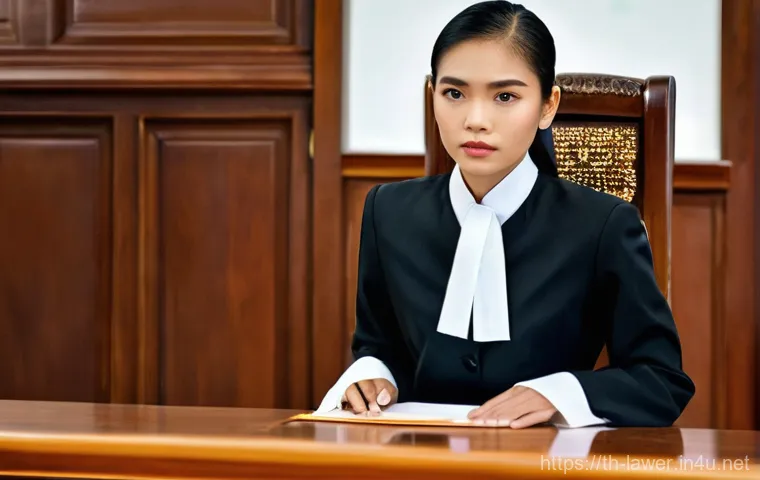 변호사 경력 초기 실수와 대처법 - **A Young Thai Lawyer's First Day in Court:** A determined young Thai lawyer, wearing a sharp, dark ...