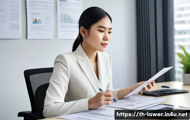 변호사 연봉 협상 시 고려할 점 - **Prompt:** A confident Thai female lawyer, dressed in a sharp, professional business suit, sits at ...