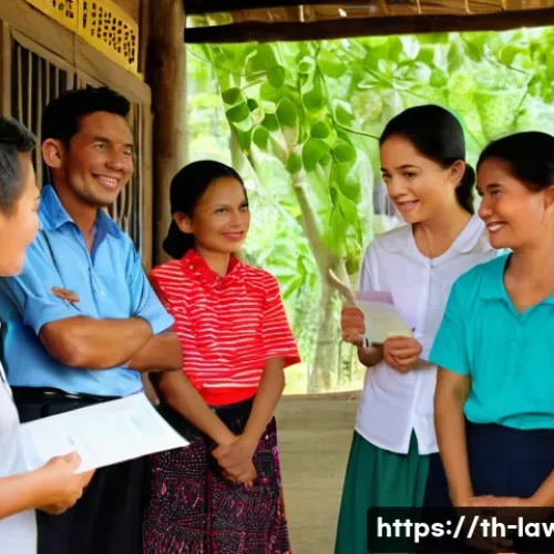 변호사로서의 공익 활동 사례 - **Prompt: Community Legal Aid in a Rural Thai Village**
    A heartwarming scene depicting a female ...