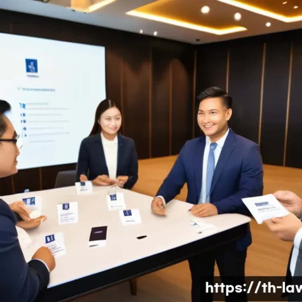 변호사로서 직업 만족도를 높이는 방법 - A professional Thai lawyer networking event in a modern Bangkok conference hall, diverse group of la...