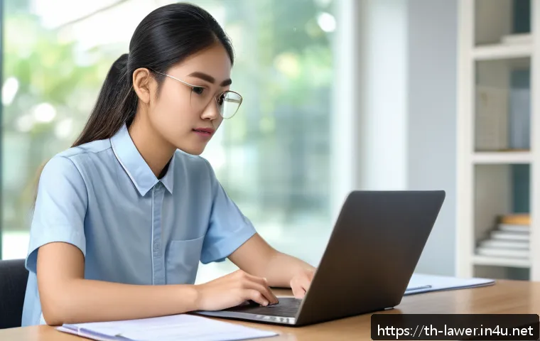 변호사 실기 시험 중 주의할 점 - A focused Thai law student sitting at a desk in a bright, modern study room, wearing modest casual c...
