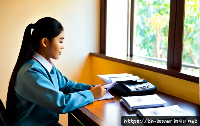 Home 17 변호사 자격증 시험 응시료와 준비 비용 - Photorealistic Thai law graduate at a tidy home study desk in Bangkok, carefully budgeting for a pro...